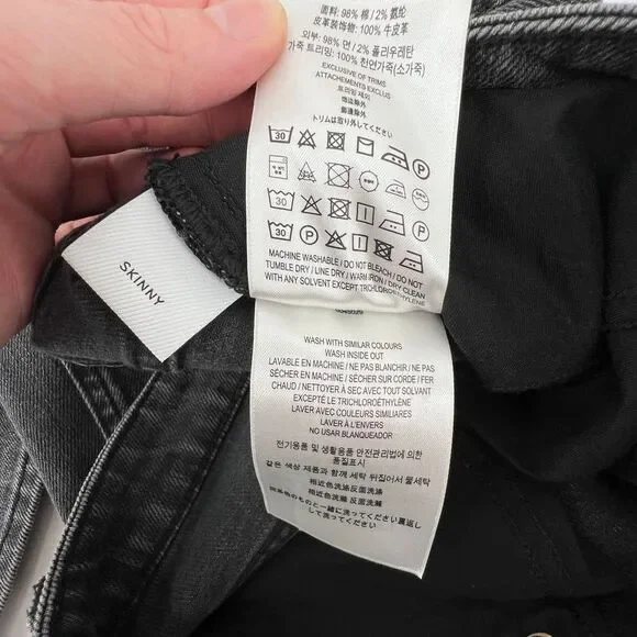 Burberry Women W30 Mid Rise Skinny Stretch Jeans Denim‎ Black Gray Wash Leather